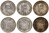 zestaw: 3 x 5 franków 1931, 1940, 1952, Berno, s