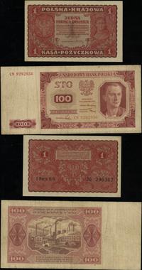 zestaw: 1 marka polska 23.08.1919 i 100 złotych 