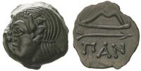 obol 275-245 pne, Aw: Głowa Satyra w lewo, Rw: Ł
