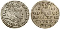 trojak 1588, Ryga, mała głowa króla (korona z ro