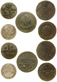 zestaw 5 monet, grosz 1755 (August III), 1/2 gro