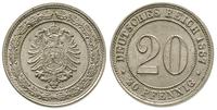 20 fenigów 1887/G, Karlsruhe, bardzo ładne, J. 6