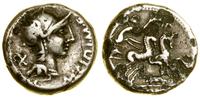 denar 115–114 pne, Rzym, Aw: Roma w hełmie, w po