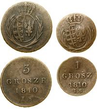 zestaw: 3 grosze i 1 grosz 1810 IS, Warszawa, ra