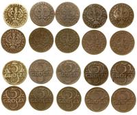 Polska, zestaw: 10 x 5 groszy, 1923–1939