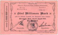 5 milionów marek 21.08.1923, pieczęć magistratu 