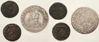 zestaw 3 monet, szóstak 1663 AT, szeląg miedzian