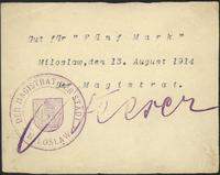 bon na 5 marek 13.08.1914, z pieczęcią i podpise