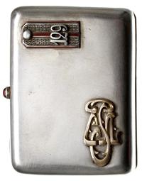 Rosja, srebrna portmonetka, na wieczku złoty monogram i pagon oficera pułku strze..