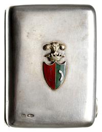 Rosja, srebrna portmonetka, na wieczku złoty monogram i pagon oficera pułku strze..