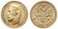 5 rubli 1904/АР, Petersburg, złoto 4.29 g, piękn