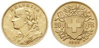 20 franków 1922 B, Berno, złoto 6.44 g, lekko wy