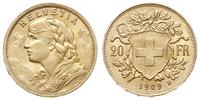 20 franków 1909/B, Berno, złoto 6.45 g, Fr. 499