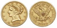 5 dolarów 1880/S, San Francisco, złoto 8.32 g