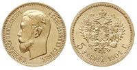 5 rubli 1904, Petersburg, złoto 4.30 g, piękne, 