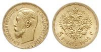 5 rubli 1904/АР, Petersburg, złoto 4.30 g, Kazak