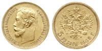 5 rubli 1902/A, Petersburg, złoto 4.30 g, piękne