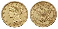 5 dolarów 1906/D, Denwer, złoto 8.33 g