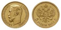 5 rubli 1904/AP, Petersburg, złoto 4.30 g, bardz