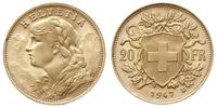 20 franków 1947 B, Berno, złoto 6.45 g, Fr. 499