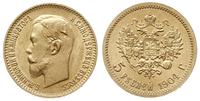 5 rubli 1904 АР, Petersburg, złoto 4.29 g, Bitki