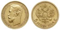 5 rubli 1904 АР, Petersburg, złoto 4.30 g, Bitki
