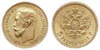 5 rubli 1901 ФЗ, Petersburg, złoto 4.29 g, Bitki