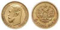 5 rubli 1904 AP, Petersburg, złoto 4.29 g, bardz