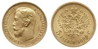 5 rubli 1899 ФЗ, Petersburg, złoto 4.29 g, piękn