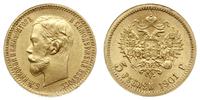 5 rubli 1901 ФЗ, Petersburg, złoto 4.29 g, bardz