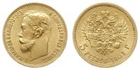 5 rubli 1901 ФЗ, Petersburg, złoto 4.29 g, piękn