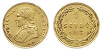 1 scudo  1853 R, Rzym, złoto 1.73 g, Fr. 275, Be