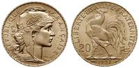 20 franków 1907, Paryż, złoto 6.44 g, pięknie za