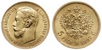 5 rubli 1897 AГ, Petersburg, złoto 4.30 g, bardz