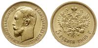 5 rubli 1909 ЭБ, Petersburg, złoto 4,29 g, piękn