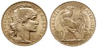20 franków 1907 , Paryż, złoto 6.44 g, piękne, F