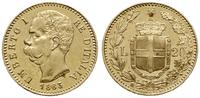 20 lirów 1882 R, Rzym, złoto 6.44 g, piękne zach