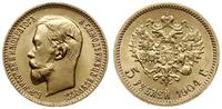 5 rubli 1904 AP, Petersburg, złoto 4.30 g, piękn