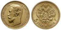 5 rubli 1904 АР, Petersburg, złoto 4.29 g, piękn