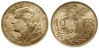 10 franków 1922/B, Berno, złoto 3.22 g, Fr. 504,