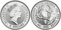 5 dolarów 1991, KOOKABURRA, srebro 31.1 g