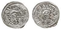 denar 1146-1157, Aw: Książę z mieczem na tronie,