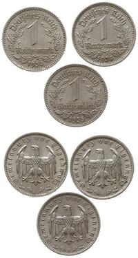 Niemcy, zestaw: 2 x 1 marka 1934 (Berlin i Karlsruhe), 1 x 1 marka 1935 (Berlin)