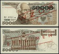 50.000 złotych 1.12.1989, seria A 0000000, czerw
