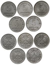 Niemcy, zestaw 5 x 5 fenigów, 1915/A,D,E,F,J