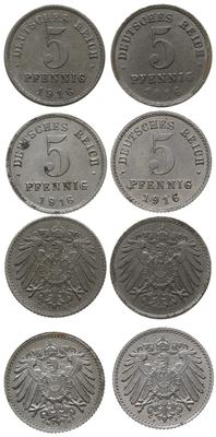 Niemcy, zestaw 4 x 5 fenigów, 1916/E,F,G,J