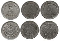 Niemcy, 3 x 5 fenigów, 1917/D,E,F