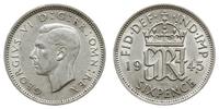6 pensów 1945, srebro ''500'', piękne, Spink 408