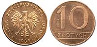 10 złotych 1989, Warszawa, moneta próbna, na rew