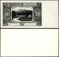 Polska, odbitka fotograficzna strony odwrotnej oraz odbitka kserograficzna strony głównej niezrealizowanego projektu banknotu 50, bez daty emisji (jak 1.07.1948)